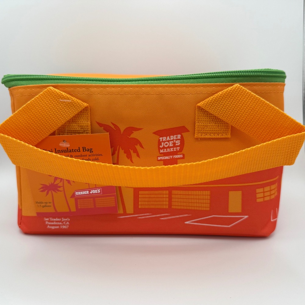 Trader Joe's Mini Insulated Bag 1.5 Gallon Orange Green NWT Retro Pasadena